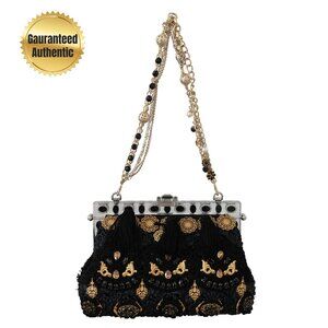 Dolce & Gabbana Black Tassel Gold Baroque Crystal Evening Clutch